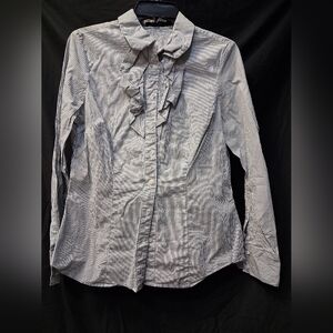 The Limited Blue and White Pinstripe Ruffle Front Dress Shirt